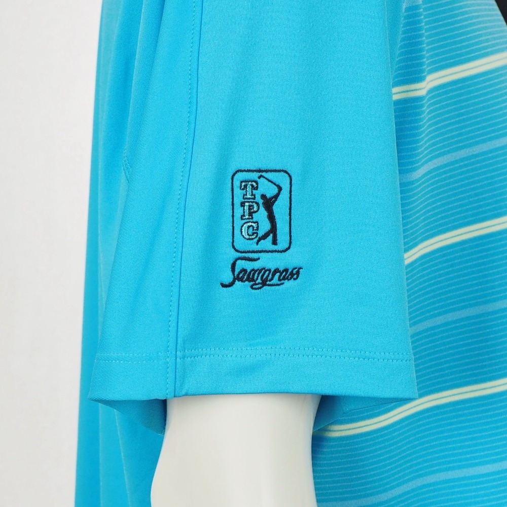 Tiger Woods TW Nike Golf Polo Shirt Mens Sz XL Blue Striped Dri-Fit TPC Sawgrass - Picture 3 of 6
